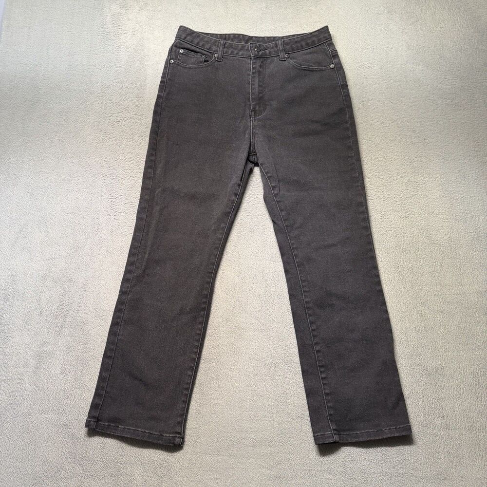 Lazy Oaf Womens Size 30 Jeans Black High Rise Cropped Straight Leg Stretch Denim